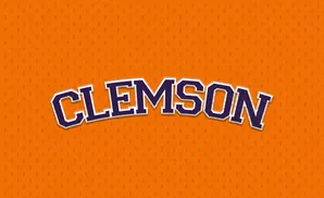 Clemson text on an orange background with a subtle diamond pattern.