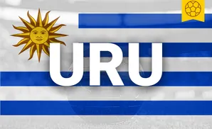 Uruguayan flag with a globe and a soccer ball emblem.