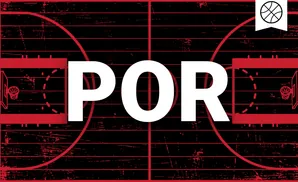 Red basketball court lines on a black, distressed background with a basketball icon in the top right corner.