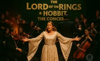 A soprano sings with an orchestra playing 
