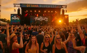 Crowd cheers at Ottawa Bluesfest with band 