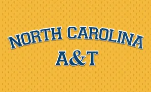 North Carolina A&T text on a yellow, diamond-patterned background.
