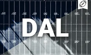 American football field markings with yards numbered from 10 to 50, with a football icon in the top right corner.