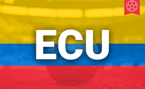 Colombian flag with a globe superimposed, and a soccer ball icon in the upper right corner.