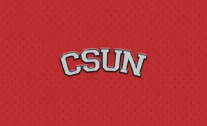 CSUN logo on a red textured background.