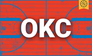 Basketball court graphic with red wood-grain background and blue lines.