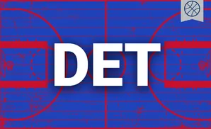 A red and blue graphic of a basketball court with a basketball icon in the top right corner.