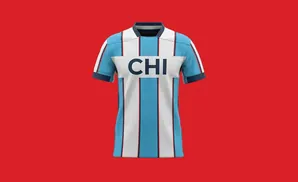 A light blue and white striped soccer jersey with 