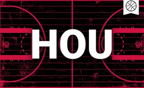 Black basketball court with red lines and a basketball icon in the corner.