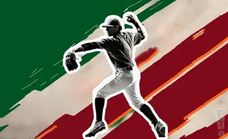 Baseball pitcher throwing a ball with a stylized Italian flag background.