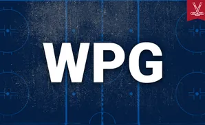 An illustration of a hockey rink with a distressed texture and a red banner with crossed hockey sticks in the upper right corner.