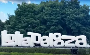 Giant white inflatable letters spell out 