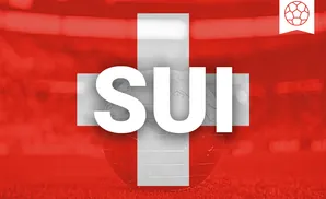 Swiss flag with a globe and soccer ball icon.