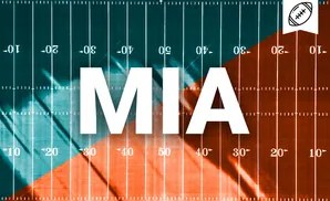 A football field with teal on the left and orange on the right, marked with yard lines and numbers.
