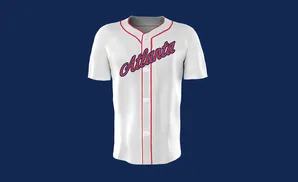 White baseball jersey with red trim and 