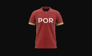 Red and gold soccer jersey with 