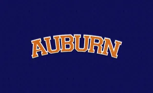 Auburn text in orange and white on a dark blue patterned background.
