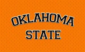 Oklahoma State text on an orange, textured background.
