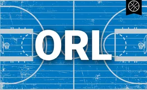 A blueprint of a basketball court with a basketball icon in the top right corner.