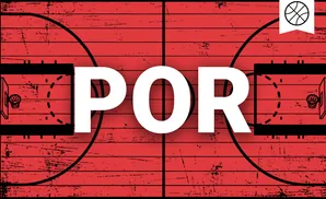 A red, distressed basketball court with black lines and hoops. A basketball icon is in the top right corner.