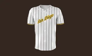 Baseball jersey with white pinstripes and yellow 