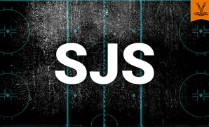 Hockey rink with a grunge texture and crossed sticks icon.