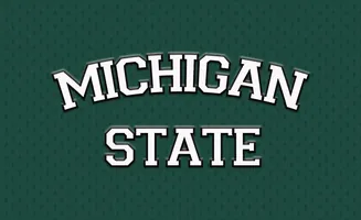 Michigan State text on a green textured background.