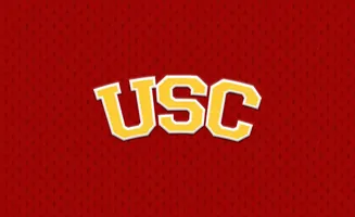 USC logo in yellow and white on a red textured background.
