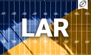 Football field with blue and gold halves, marked with yard lines and numbers.