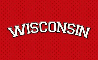 Wisconsin text arched over a red, textured background.