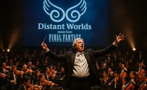 A conductor leads an orchestra during a 