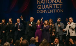 Group of singers performing on stage at the National Quartet Convention.