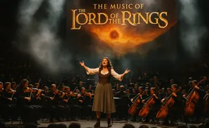 Singer performs with an orchestra under a 