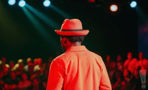 a rear view photo of comedian eddie griffin performing a comedy act on stage