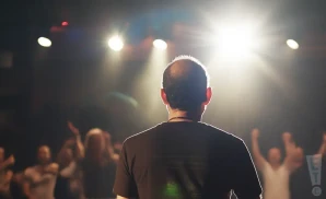 a rear view picture of musician dafnis prieto performing on stage