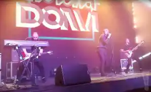 molchat doma performing on stage at izvestiya hall in moscow, russia.