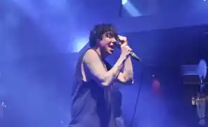 sleeping with sirens lead singer singing live on stage.