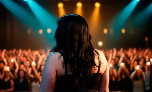 a photograph from behind stacey savage of the metal band savage master performing on stage in front of a large audience