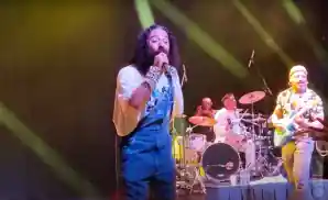 anees performing on stage under yellow lights.