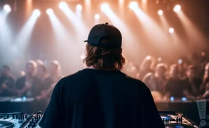 a rear view photo of l8nite performing a concert on stage to a lively audience