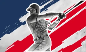 a chicago cubs baseball player midswing