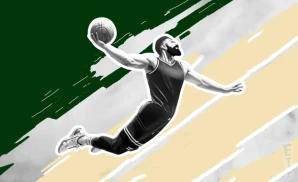 a milwaukee bucks  basketball player jumping to dunk the ball in the net