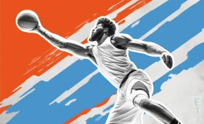 an oklahoma city thunder basketball player looks down the court with a basketball in his hand