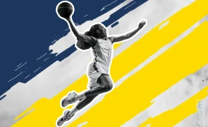 an indiana fever wnba basketball player jumping to dunk the ball in the basket