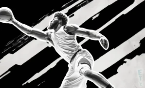 a providence friars basketball player reaching towards the ball in defense