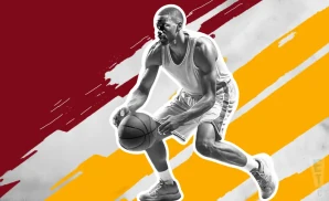 a usc trojans basketball player looking down the court and dribbling the ball