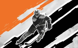 a philadelphia flyers hockey player about to hit the puck