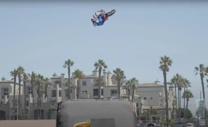 a biker performing at the nitro circus at the us open of surfing 2023