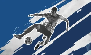 a new york city fc soccer player kicking the ball down field