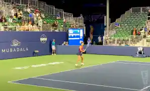 a tennis professional gets ready to return a serve at the mubadala silicon valley classic